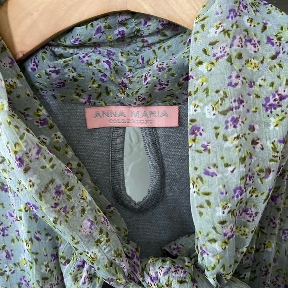 Anna Maria| Feminine Sheer Floral Dress with Knit Gray Combo••Ditsy Floral Print - Picture 8 of 10